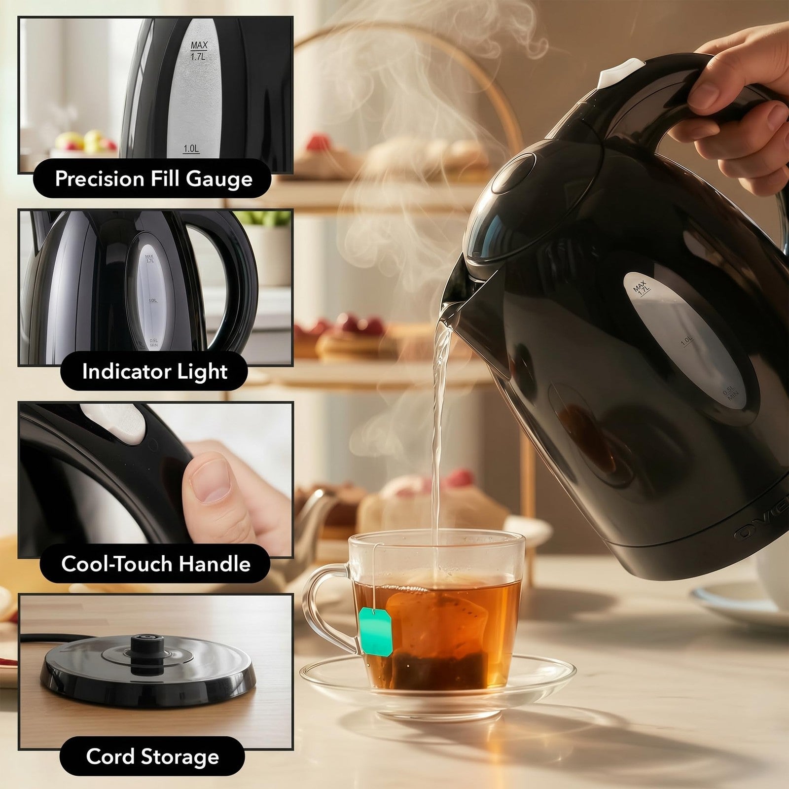 OVENTE Electric Kettle 1.7L Fast Boiling Water Heater for Coffee or Tea BPA Free