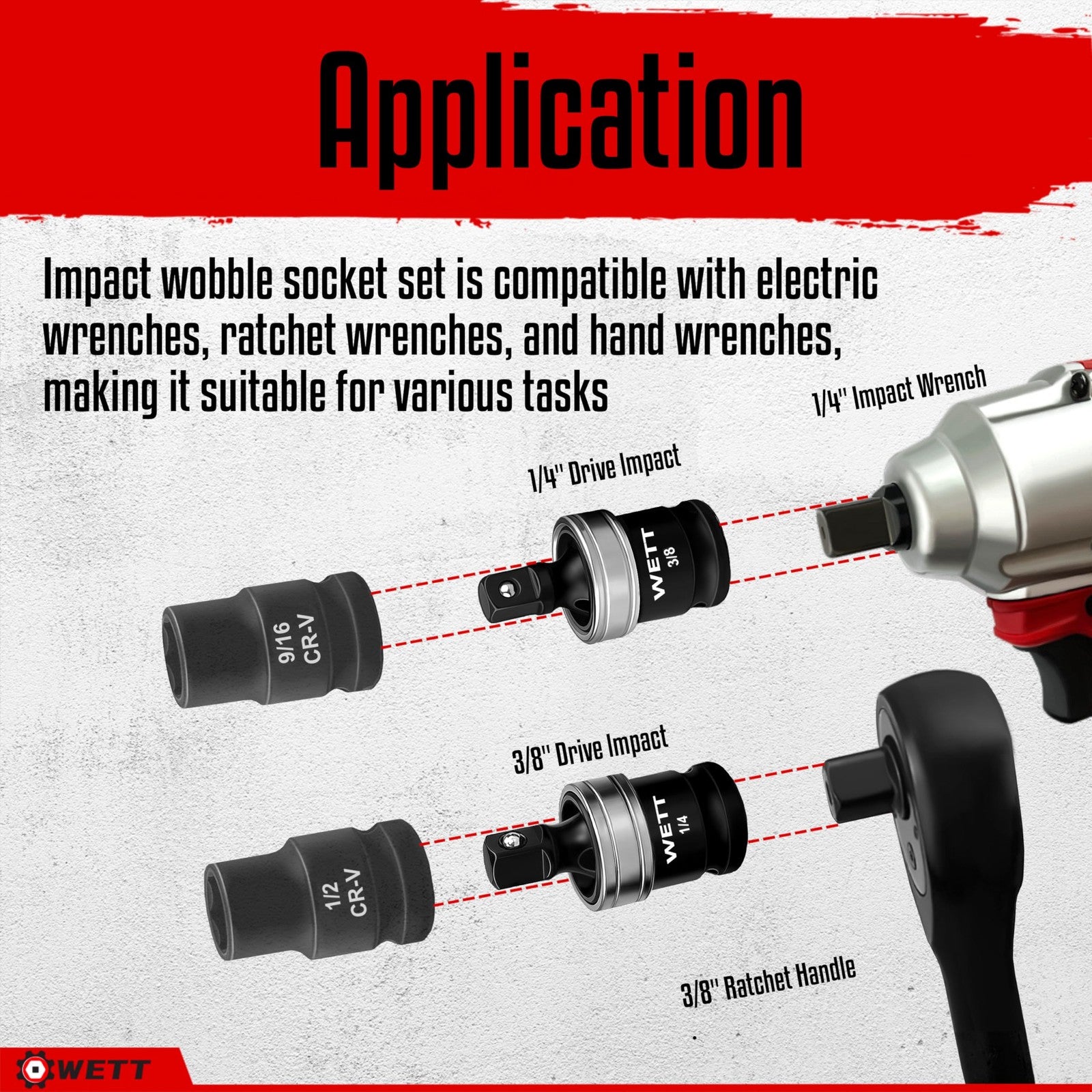 Impact Universal Joint Set 3Pc 1/4" 3/8" 1/2" Drive Socket Swivel Adapter