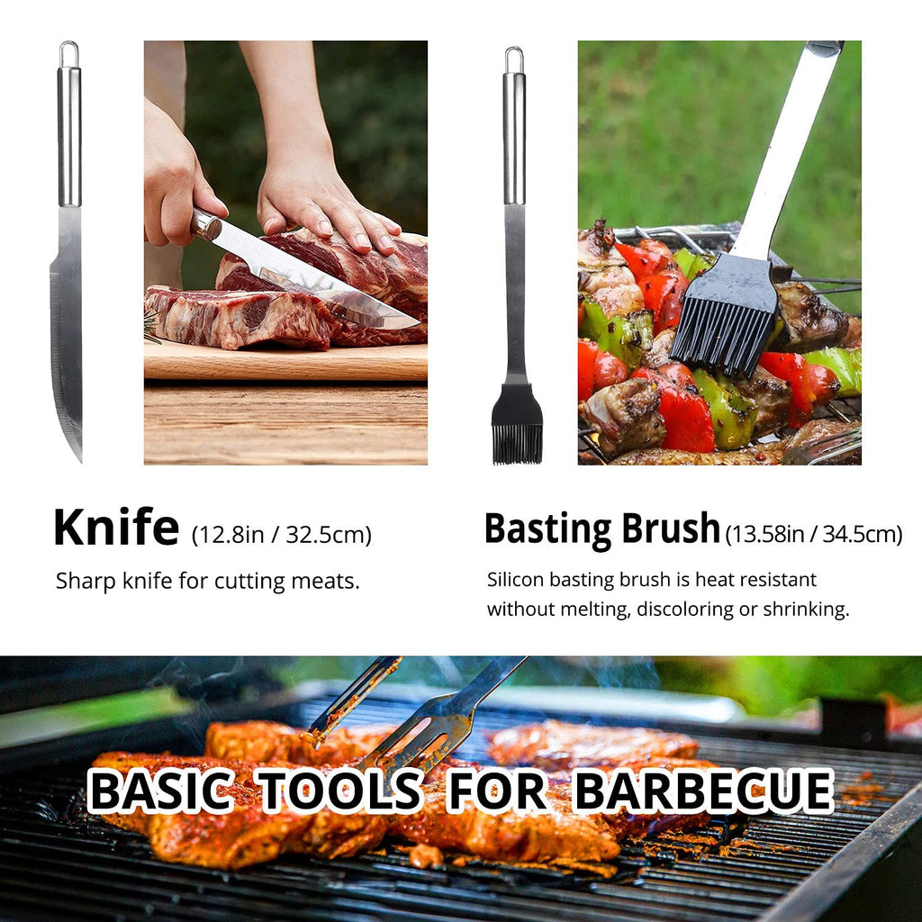 10PC BBQ Grill Tool Set Stainless Steel w/ Case 13.7" Barbecue Accessories