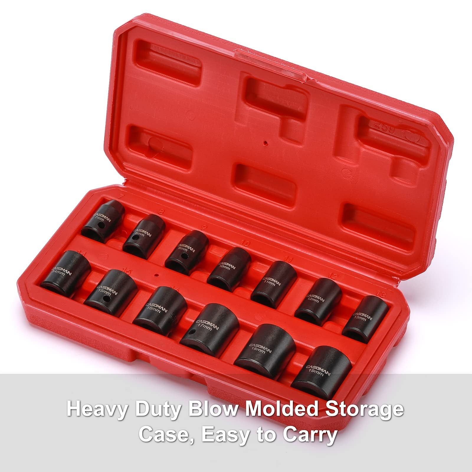 CASOMAN 13 Pieces 3/8-Inch Drive Impact Socket Set  6-Point, Metric, Shallow,