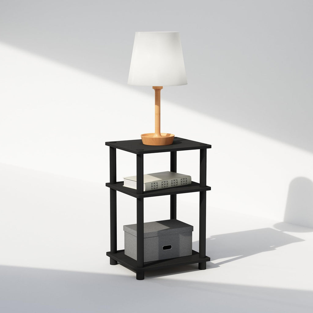 Furinno 3-Tier Nightstand Open Storage End Table Americano Black Plastic Poles