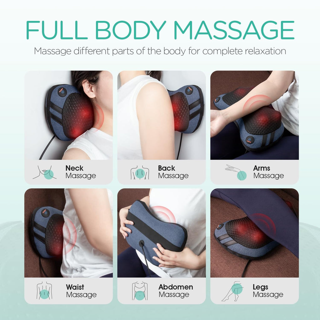 Shiatsu Neck Back Massager with Heat Deep Tissue Massage Pillow Portable
