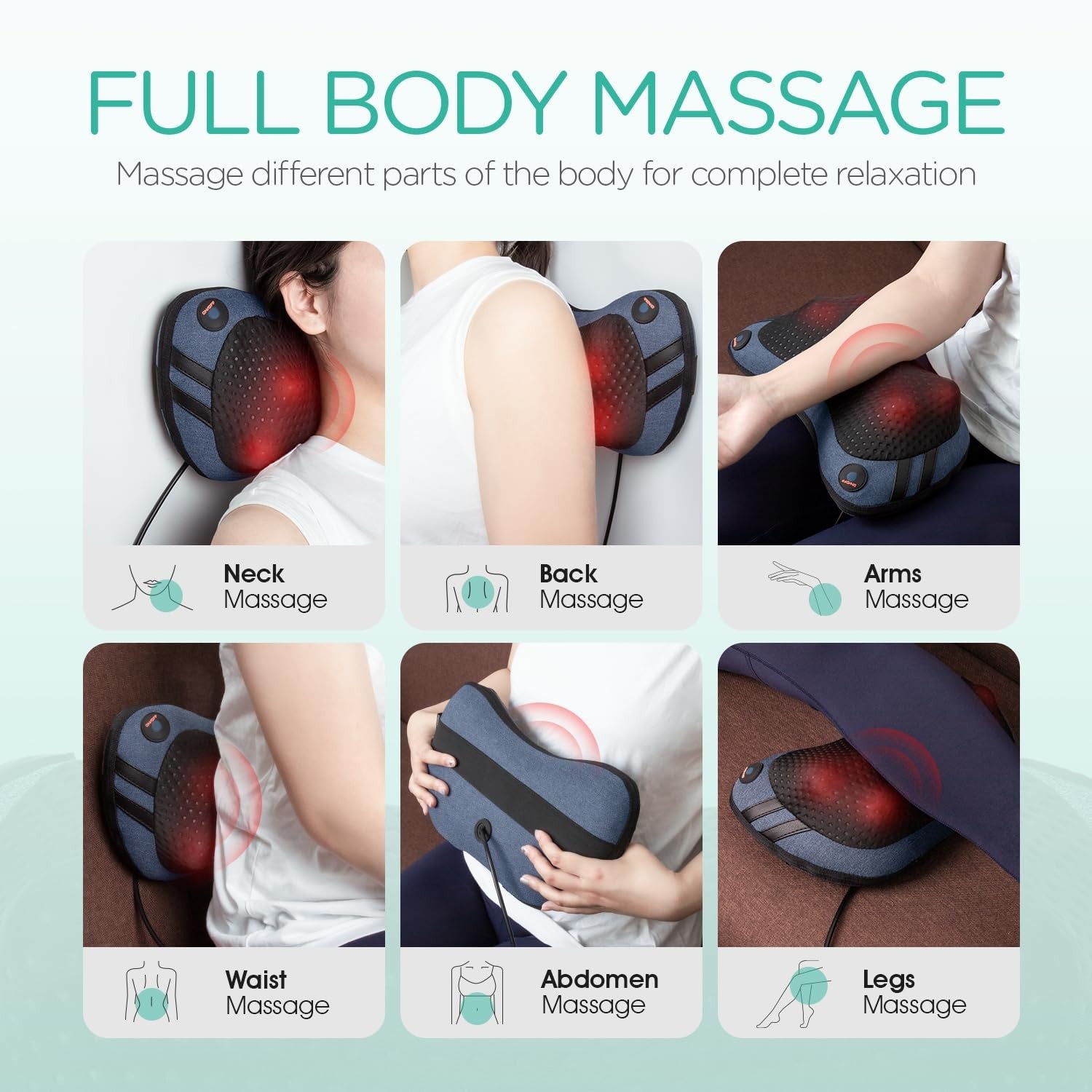 Shiatsu Neck Back Massager with Heat Deep Tissue Massage Pillow Portable
