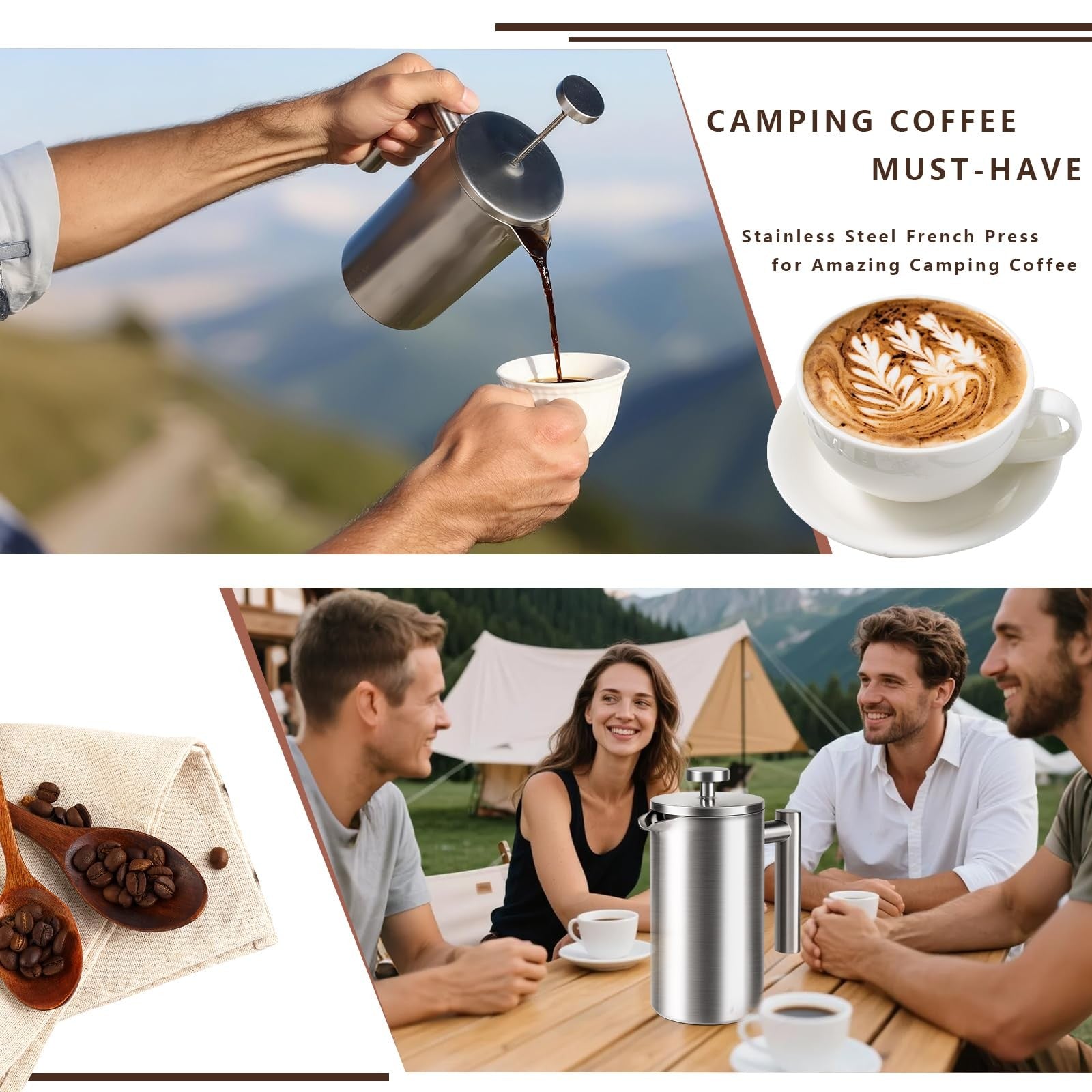 34oz Stainless Steel French Press Double-Wall Insulated 4 Cup Coffee Maker home