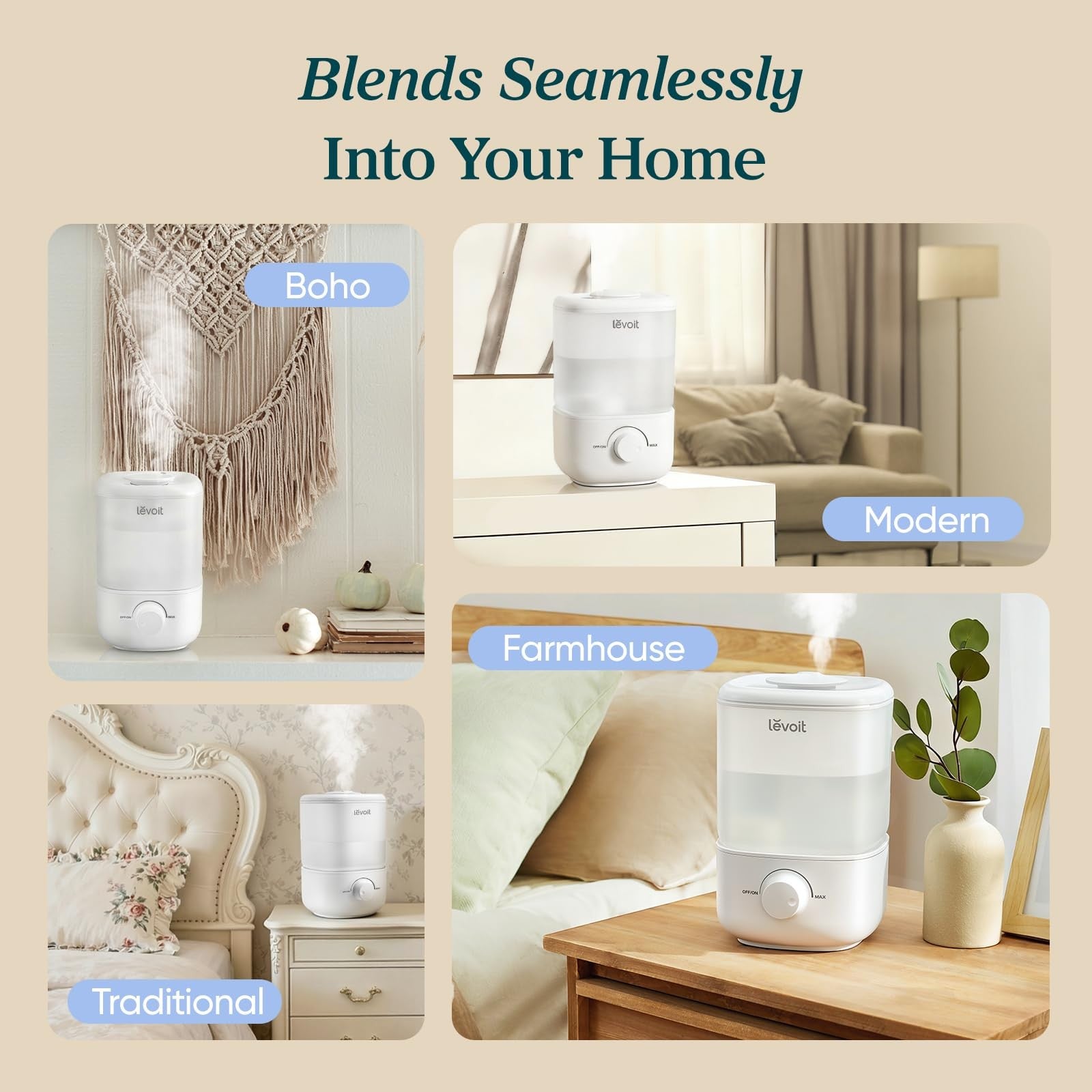 Top Fill Humidifiers for Bedroom, 2.5L Tank for Large Room, Easy to Fill & Clean