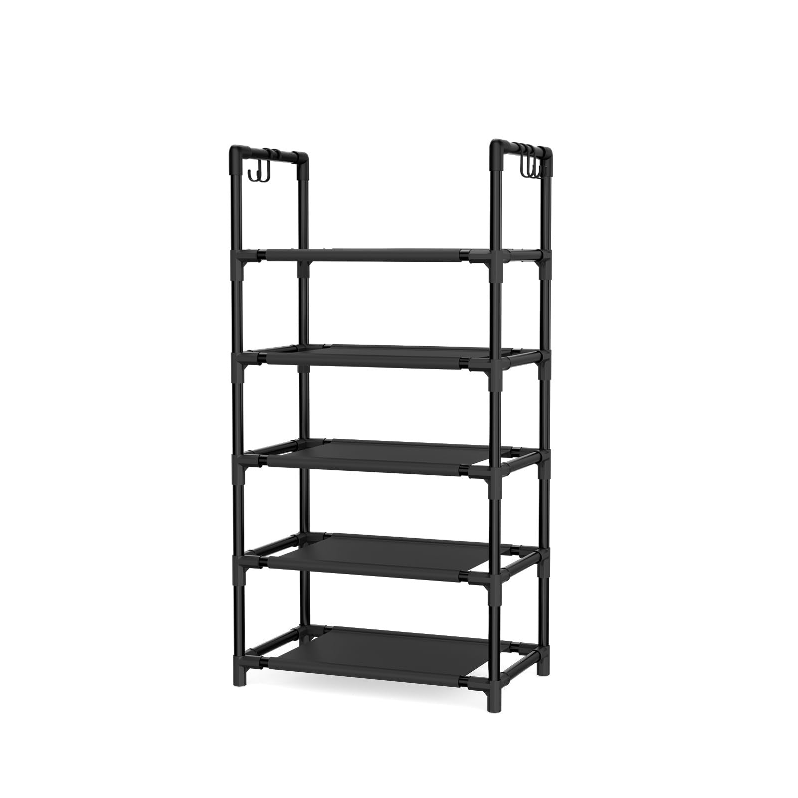 5 Tier Shoe Rack Organizer Narrow Entryway Shoe Shelf Storage with Hooks Black