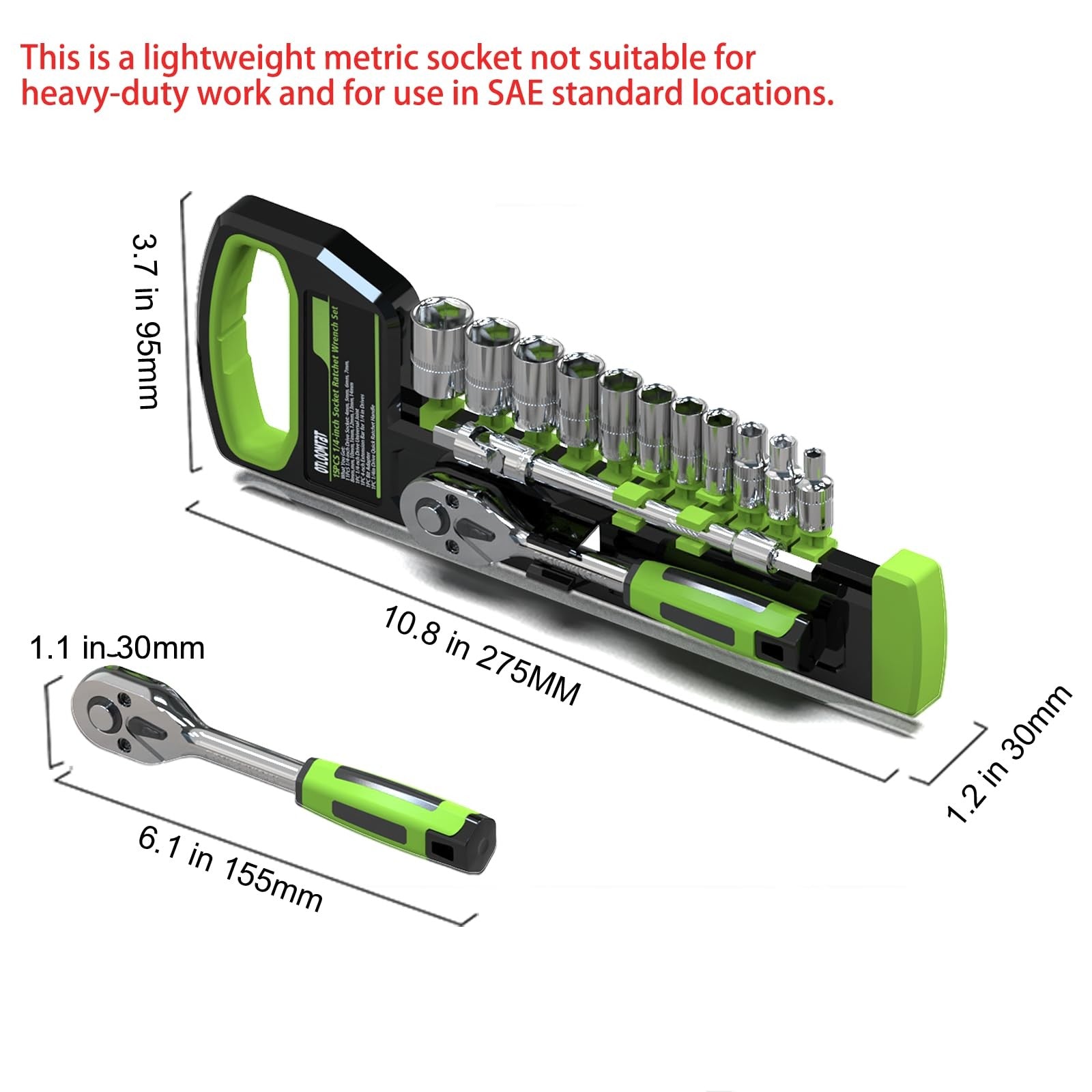 OTLOOMTBT 15pcs 1/4 Inch Drive Ratchet Socket Wrench Set, with Metric 4-14mm