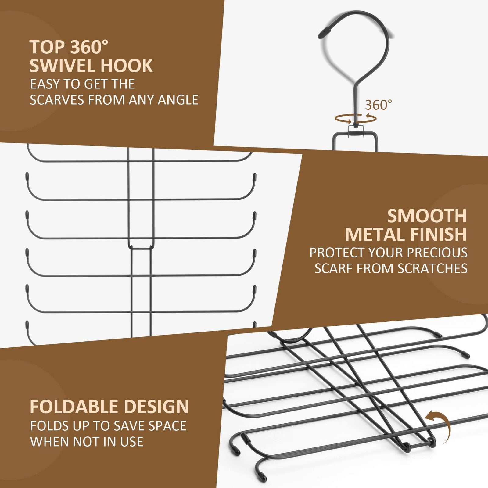 Scarf Organizer Scarf Hanger for Closet, Rotatable Sturdy Hijab Holder Holds 20