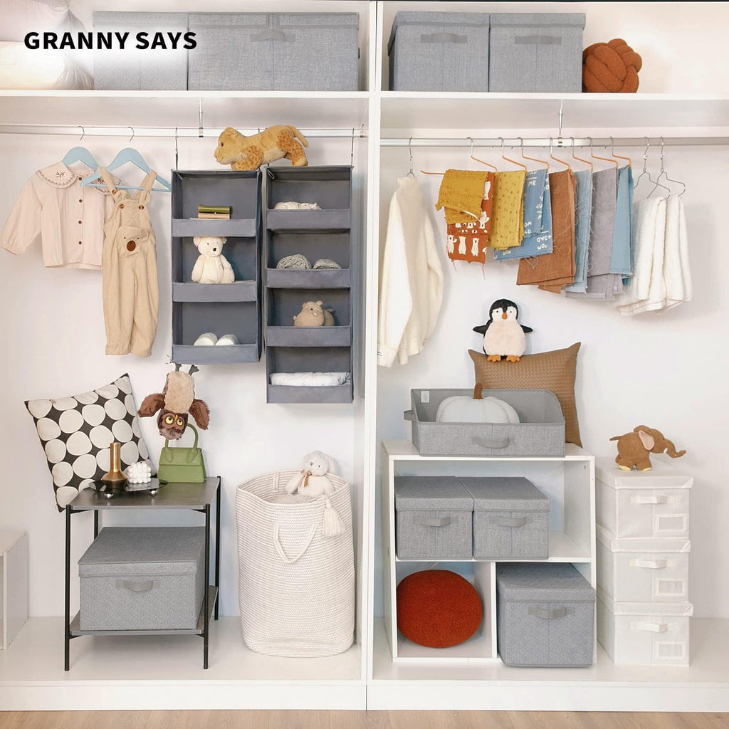 Hanging Closet Organizer 3 Shelf Collapsible Storage Shelves Gray 12x12x29.5