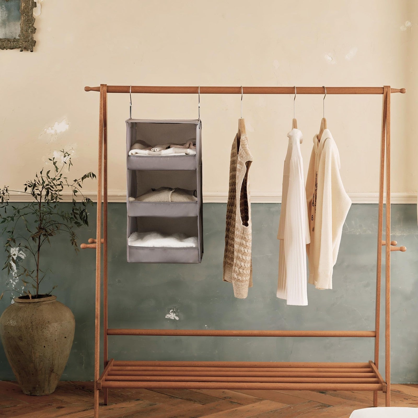 Hanging Closet Organizer 3 Shelf Collapsible Storage Shelves Gray 12x12x29.5