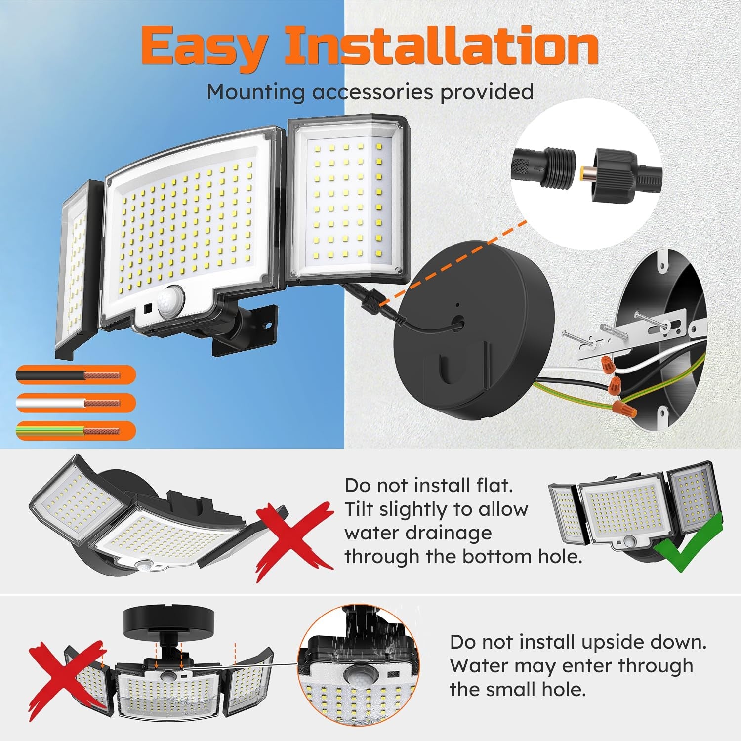 LED Security Motion Sensor Outdoor Lights 6500K Remote Control Floodlights, Dusk