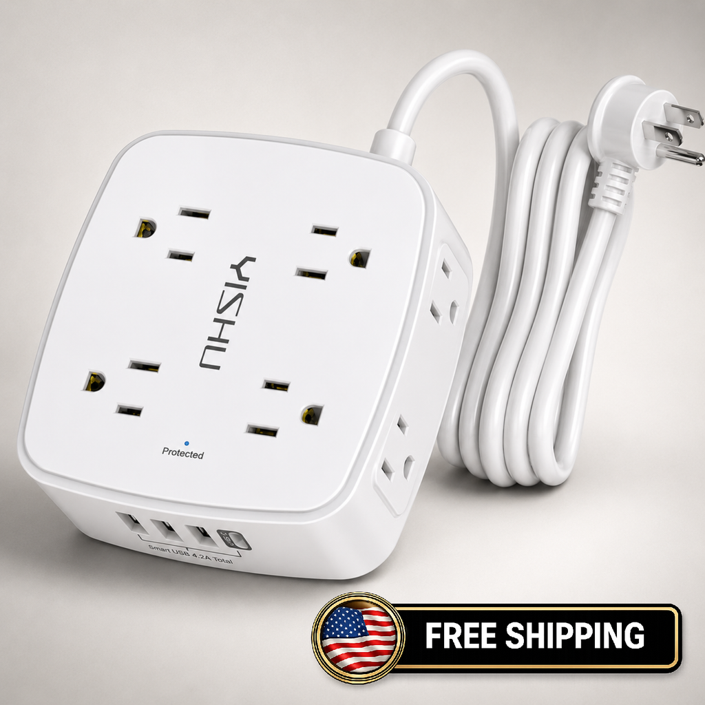 6 Ft Surge Protector Power Strip - 8 Widely Outlets with 4 USB Ports, 3 Side Out