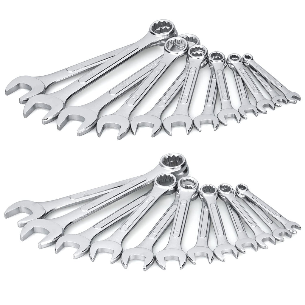 24-Pc SAE & Metric Combination Wrench Set 1/4"-1" & 8-24mm w/ Roll-Up Pouch CR-V