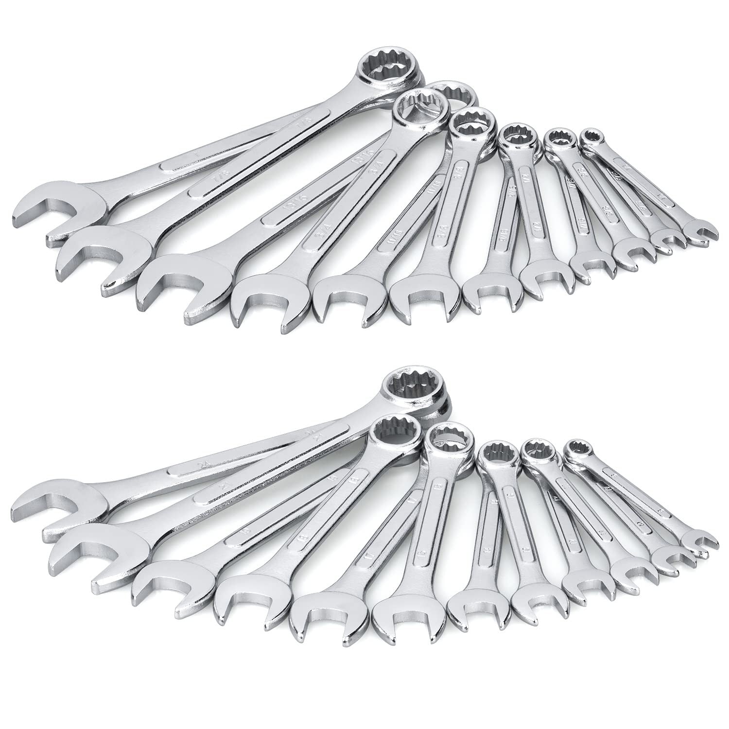 24-Pc SAE & Metric Combination Wrench Set 1/4"-1" & 8-24mm w/ Roll-Up Pouch CR-V