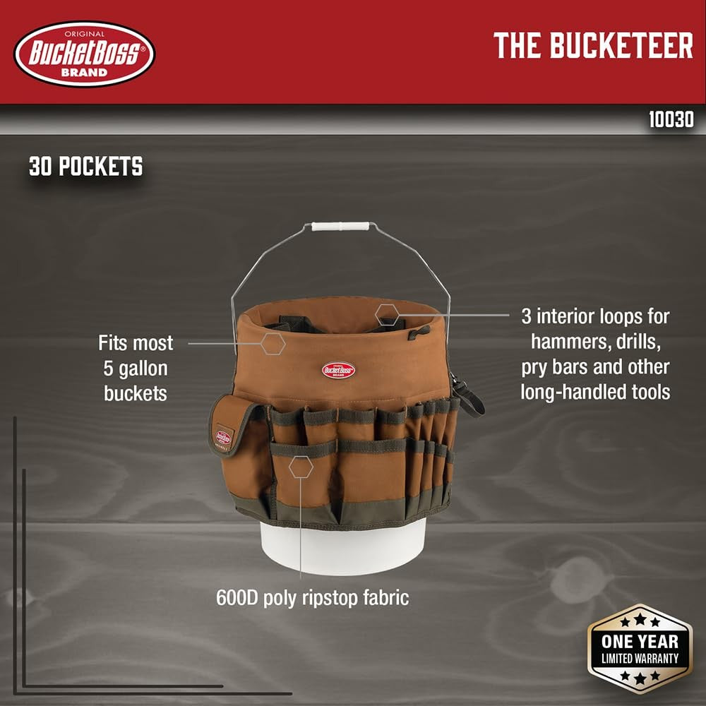 Bucket Boss The Bucketeer Bucket Tool Organizer in Brown Portable Hardware Tools