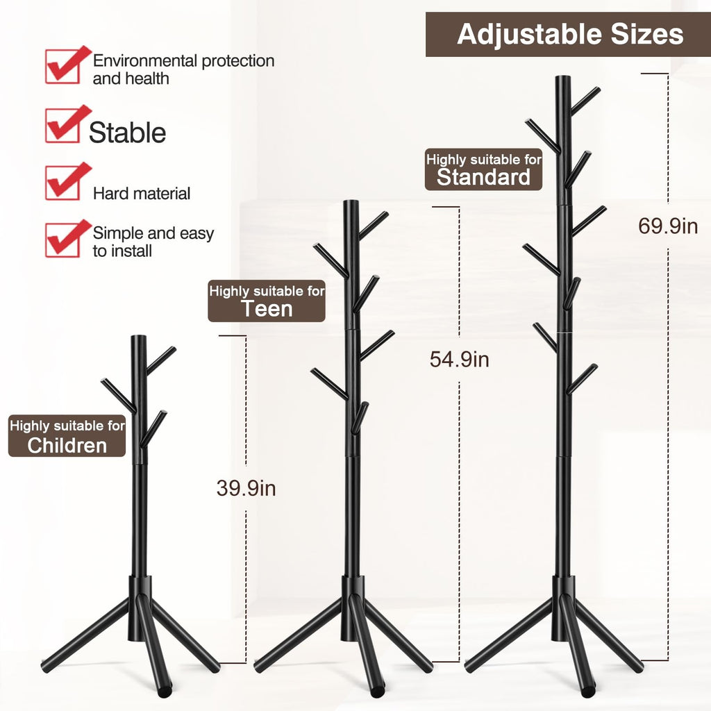 Coat Rack, Freestanding , with 8 Hooks and 3 Adjustable Size Tree Coat Racks