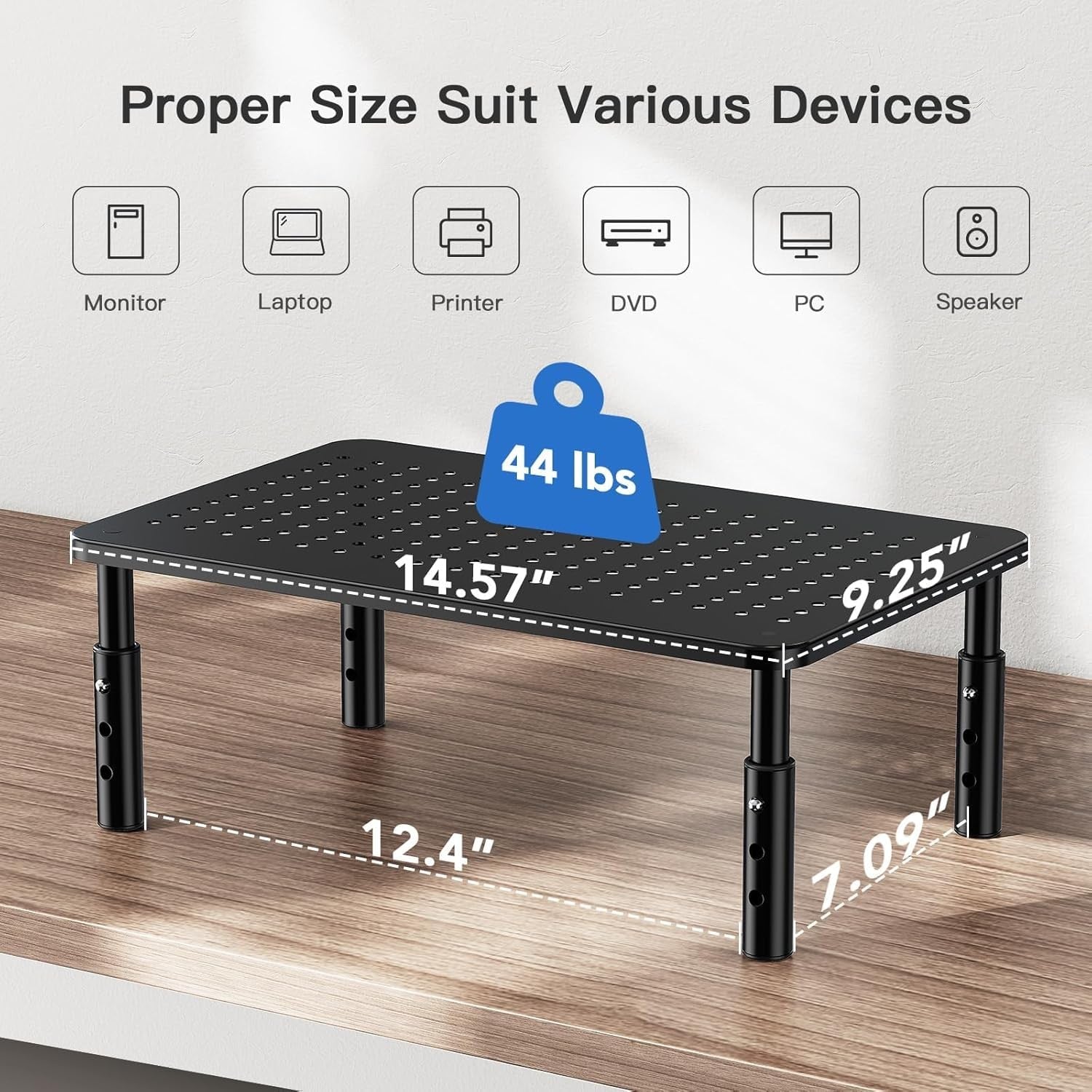 2 Pack Monitor Stand Riser for Desk Height Adjustable 14.5" x 9.1" Holds 44 lbs