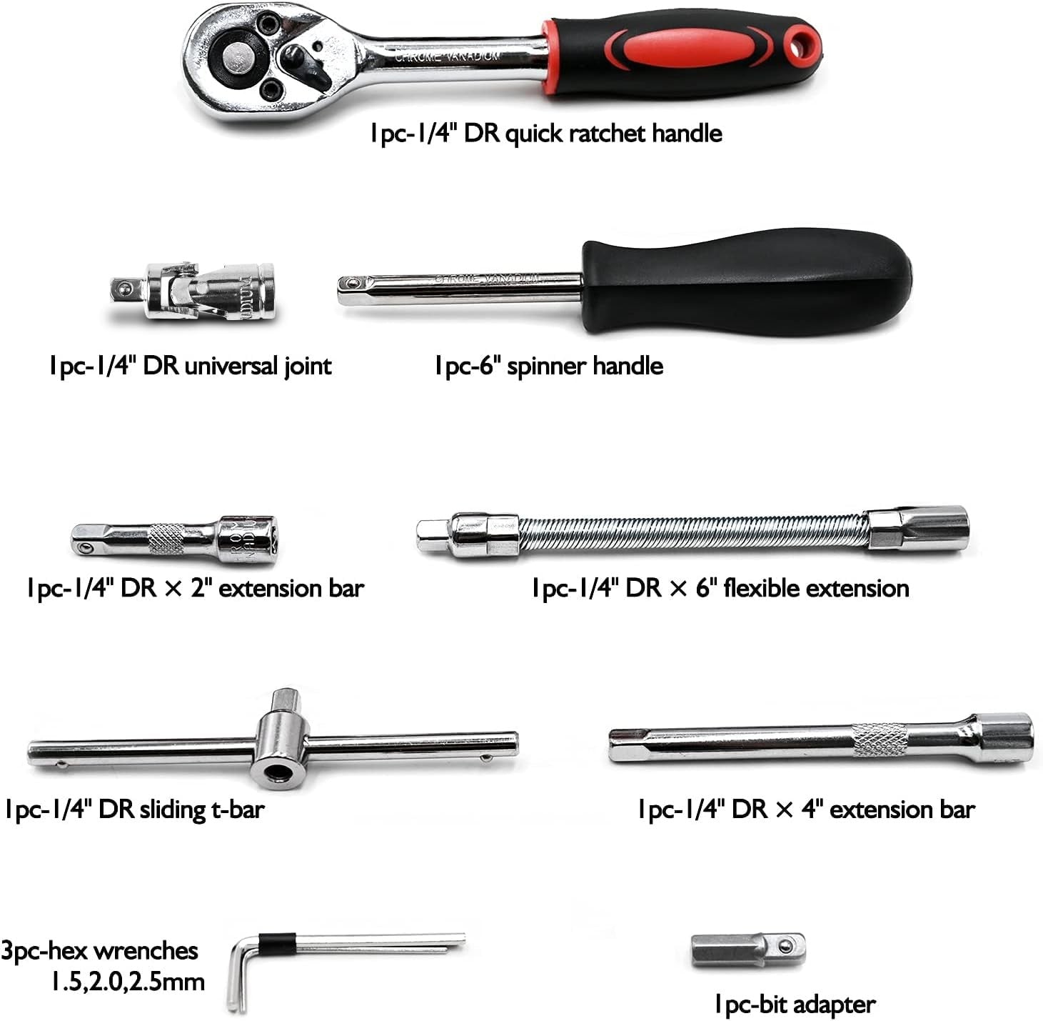 Egofine 46 Pieces 1/4 inch Drive Socket Ratchet Wrench Set, with Bit Socket Set