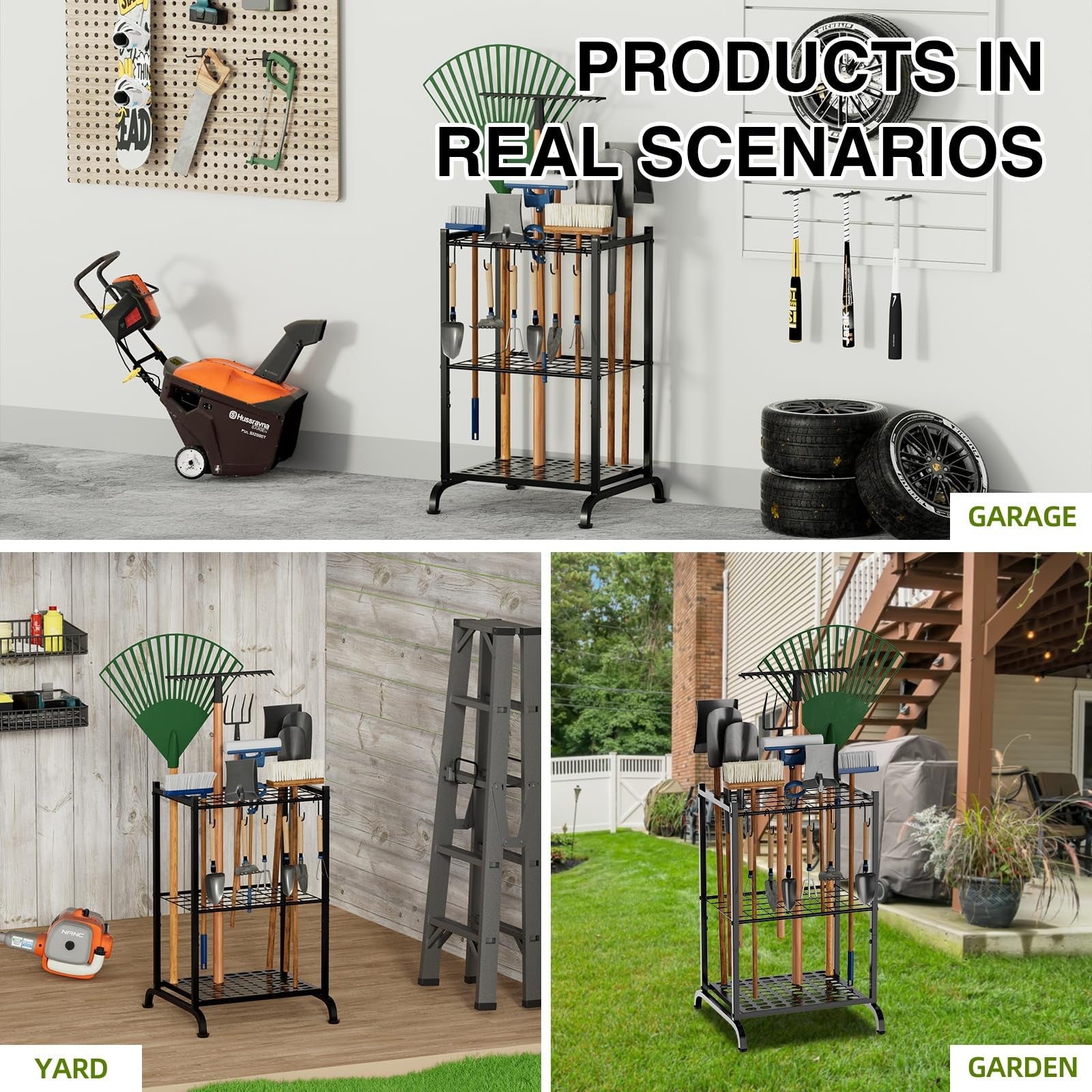 Garden Tool Storage Rack Holds 35 Yard Tools Metal Organizer w Hooks