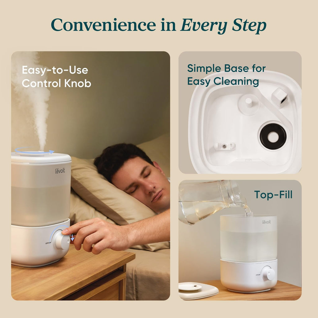 Top Fill Humidifiers for Bedroom, 2.5L Tank for Large Room, Easy to Fill & Clean