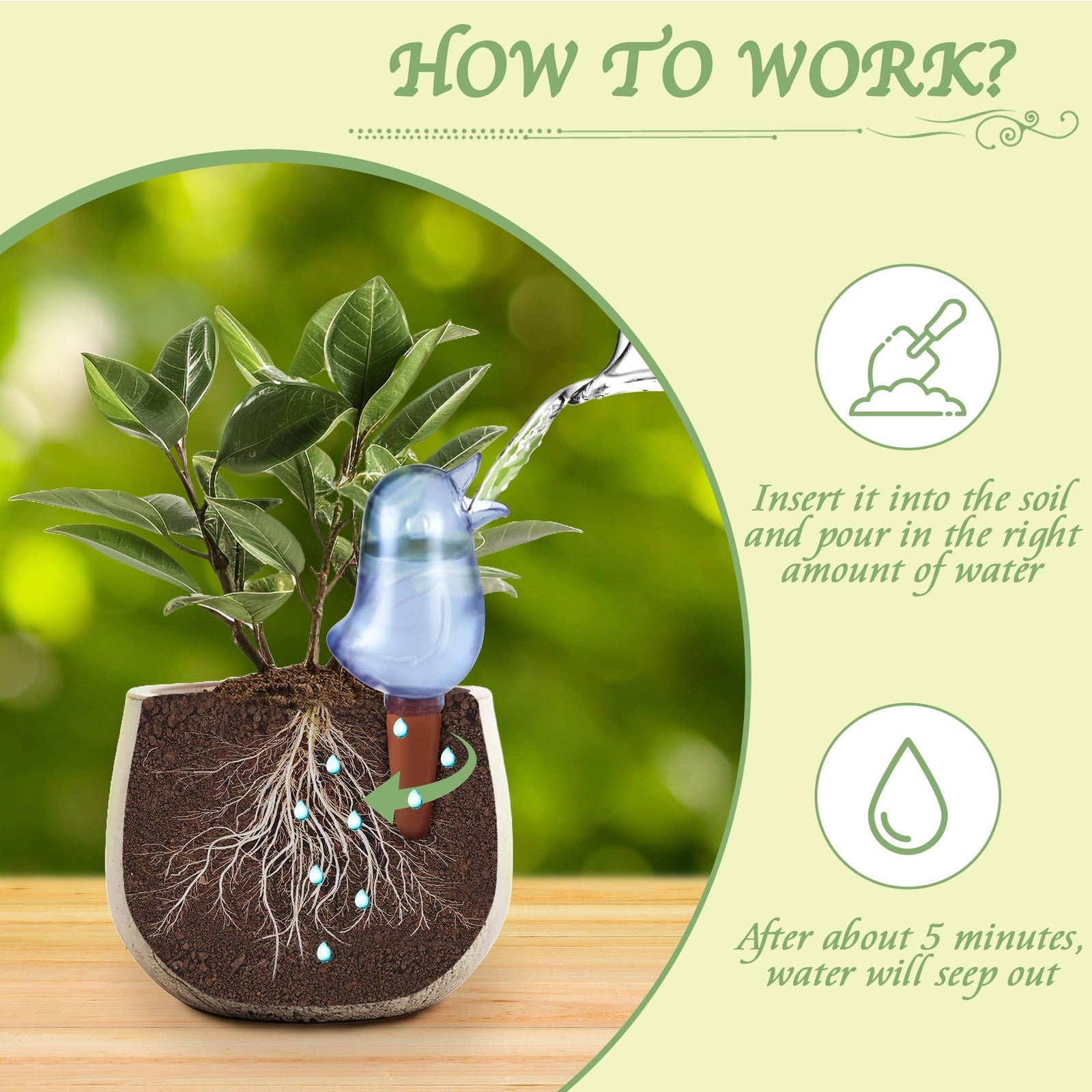 4 Pack Bird Self Watering Spikes 140mL Plant Watering Globes Red & Blue