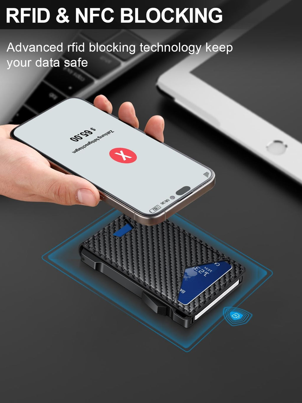 RFID Pop Up Wallet for Men Slim Bifold Card Holder Money Clip Front Pocket
