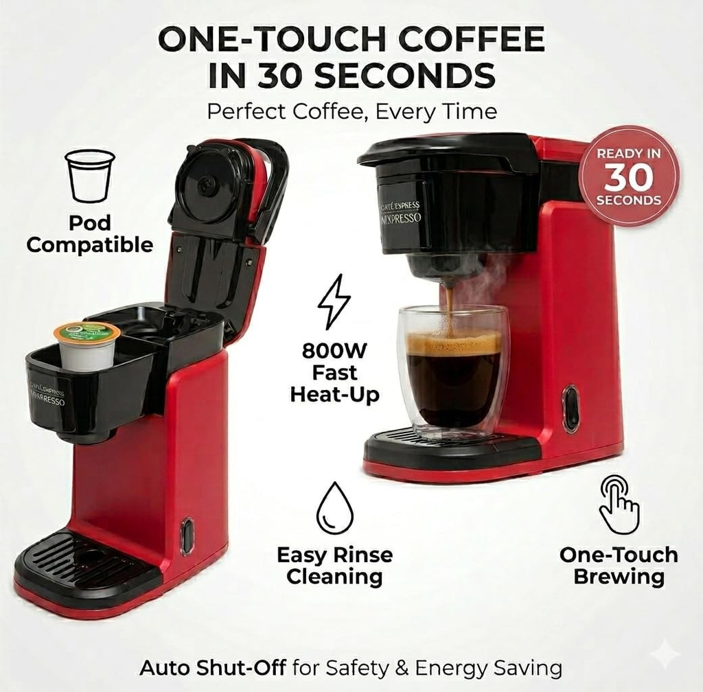 Mixpresso Single Serve Coffee Maker K-Cup & Grounds Compact 12oz Red