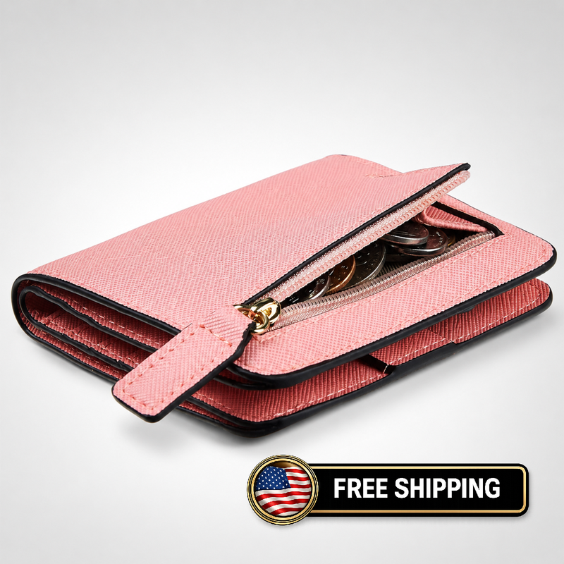 Toughergun Slim RFID Leather Wallet for Women Compact Bifold ID Coin Zip