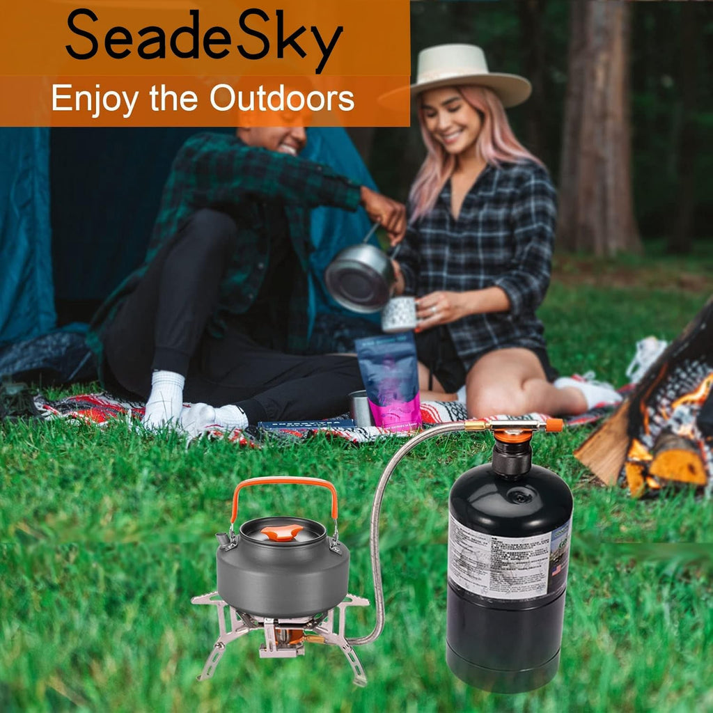 Portable Camping Stove Windproof Piezo Ignition Burner w Adapter Hiking