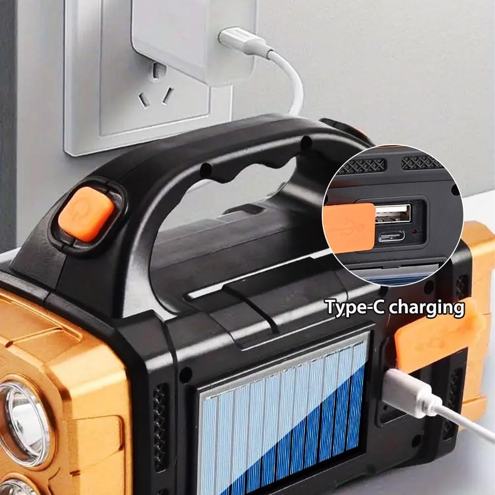 IFTHFOUR Solar Flashlight USB-C Rechargeable LED Work Light Waterproof