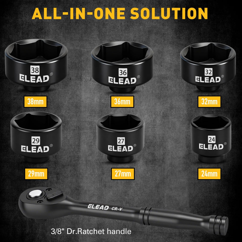 Oil Filter Socket Set 7pc 3/8" Drive Low Profile Tool for Car Oil Change