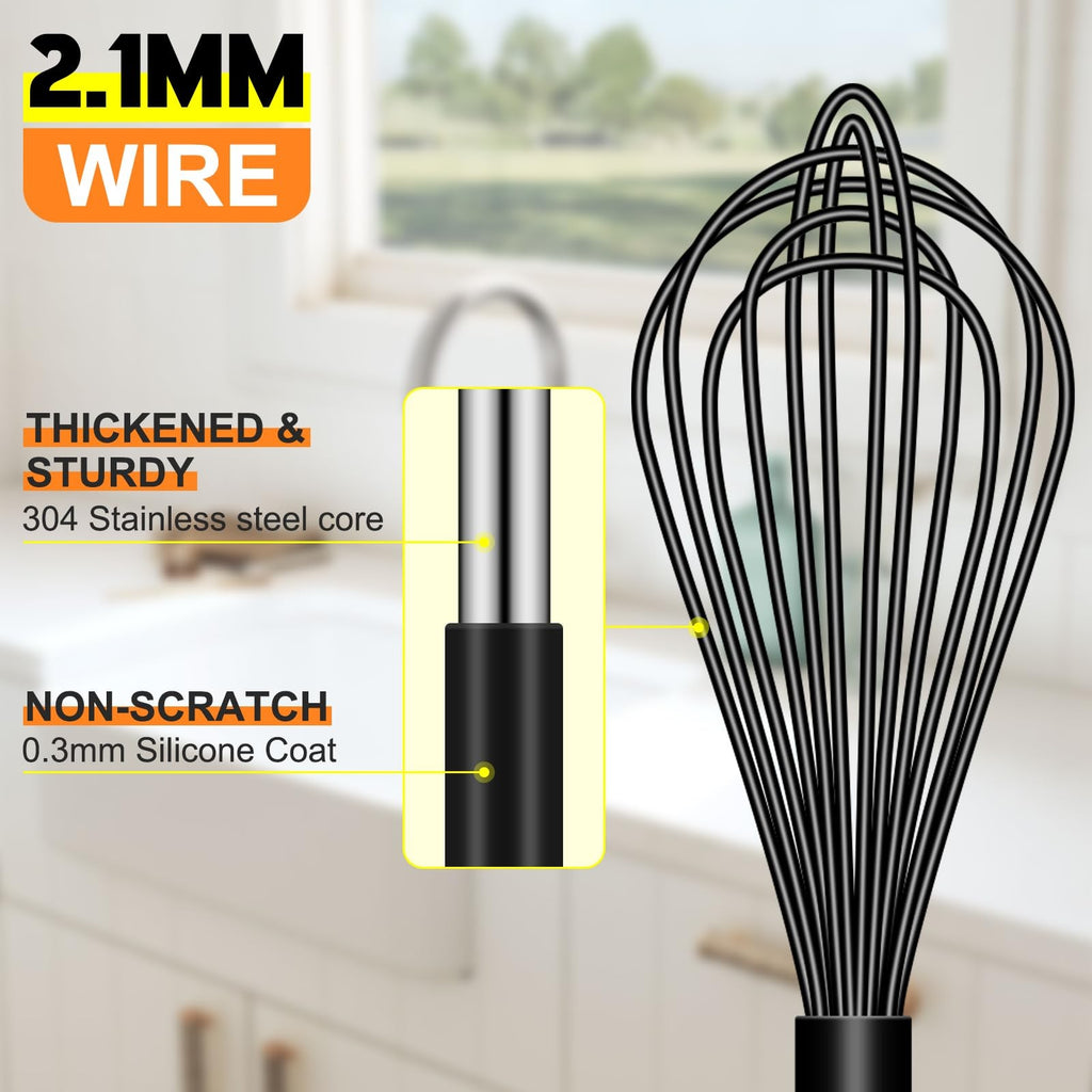 HOTEC 4PC Silicone Whisk Set Heat Resistant Nonstick Safe Kitchen Tools