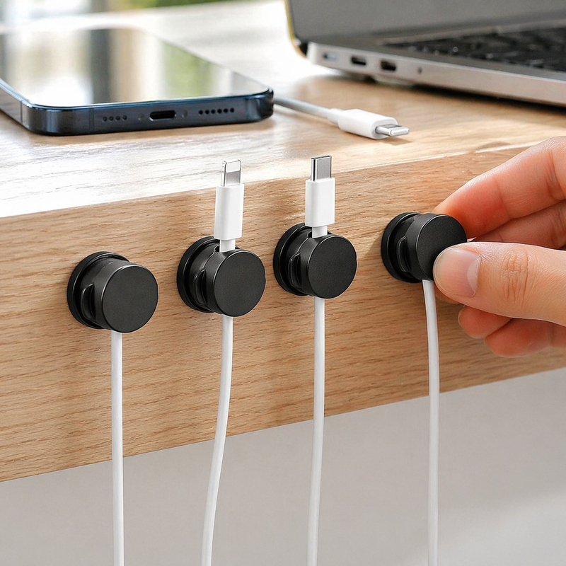 6PC Cord Organizer Holder 360° Rotatable Spring Cable Clip Strong Adhesive Cable