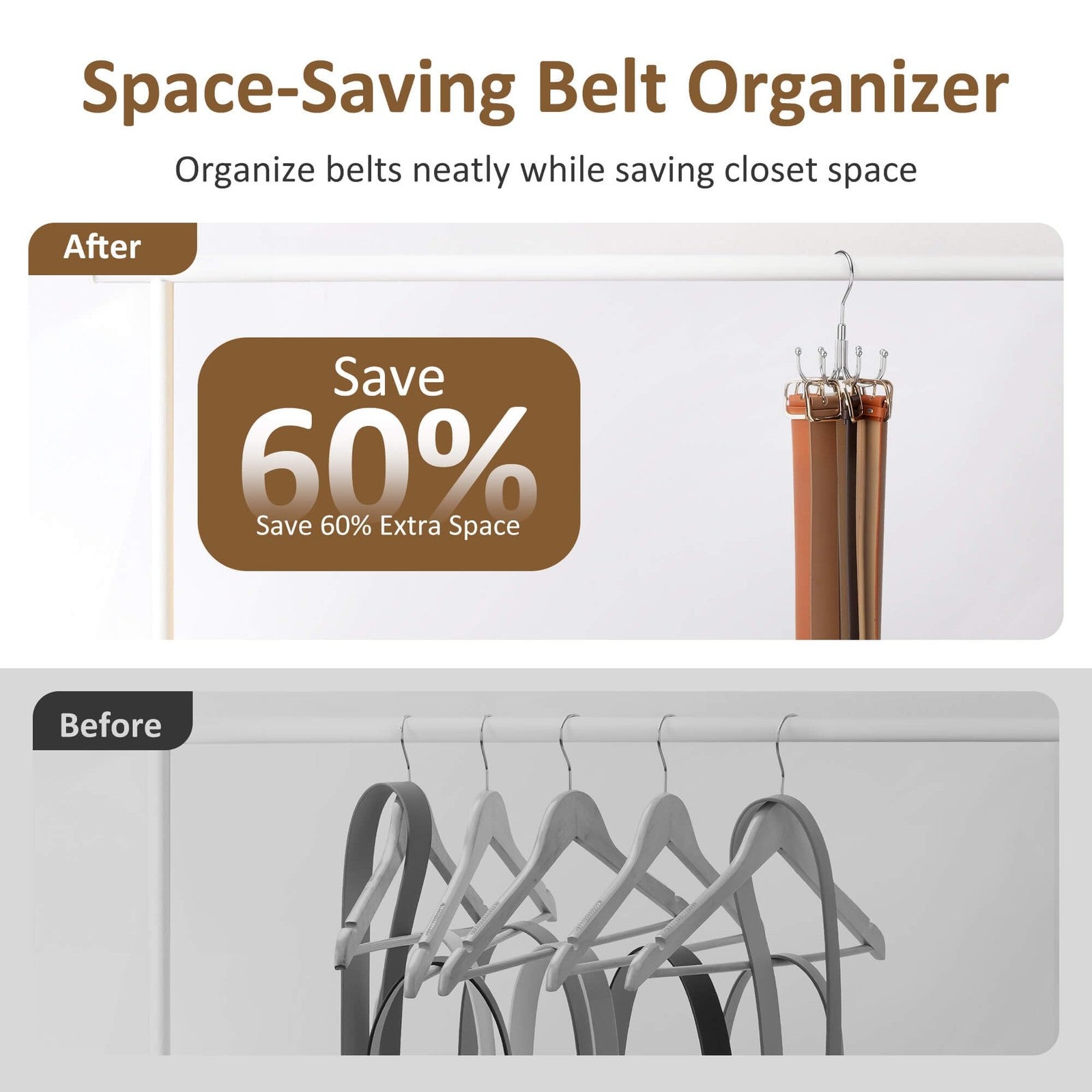 Belt Organizer for Closet Holds 24 Belts Rotating Metal Hanger Tie Storage Rack