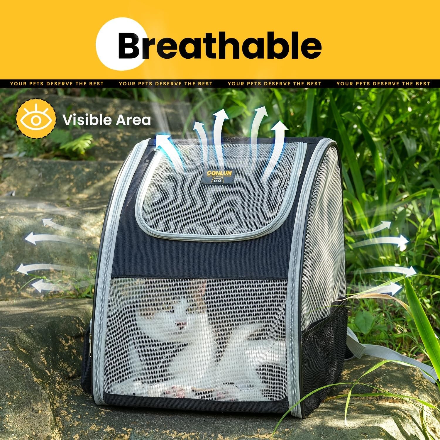 Conlun Cat Backpack Carrier Up to 15lbs Foldable 3 Mesh Travel Hiking