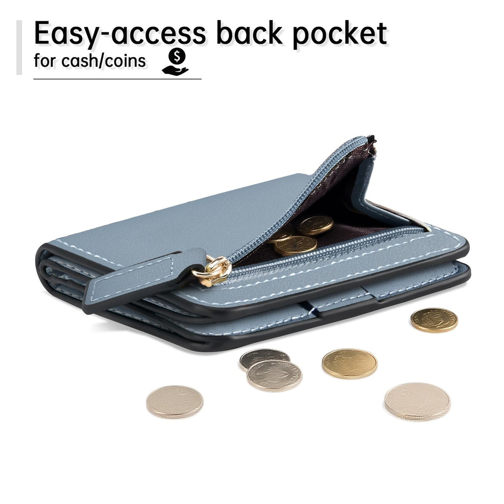 Toughergun Slim RFID Leather Wallet for Women Compact Bifold ID Coin Zip