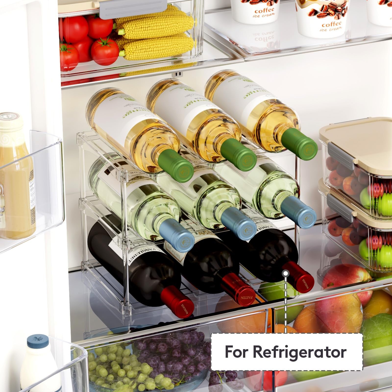 Stackable Bottle Storage Organizer, Clear Freestanding Wine Holder for Cabinet,