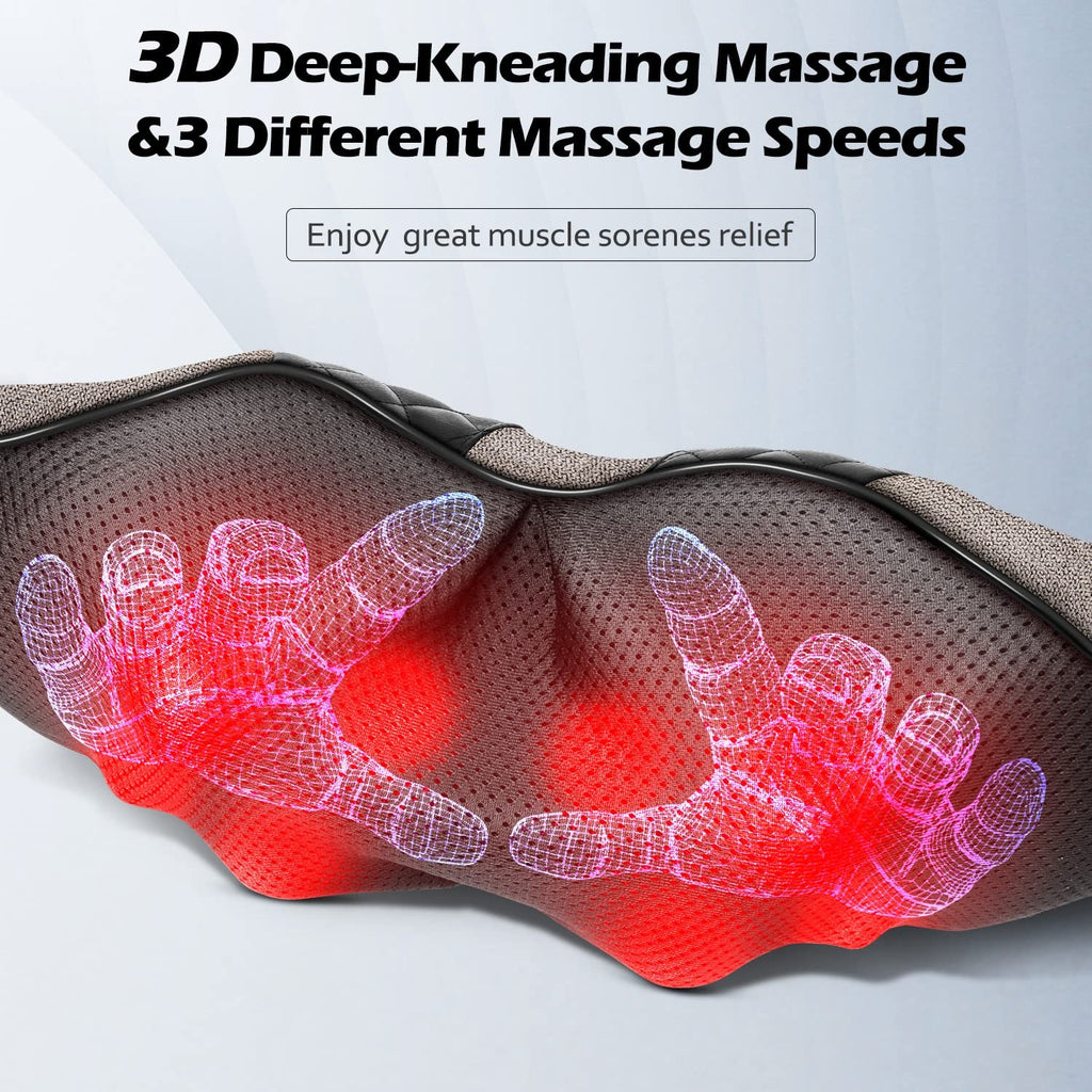 Blue Elf Shiatsu Electric Neck Back Massager Pillow 3D Kneading with Heat