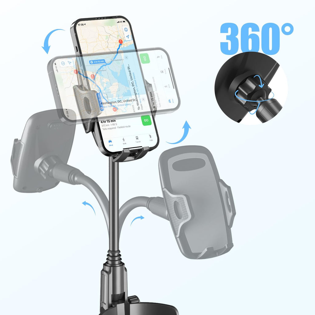 Cup Holder Phone Mount 8in Gooseneck Fits 2.5-4.5in Cup Holders 4-7in Phones
