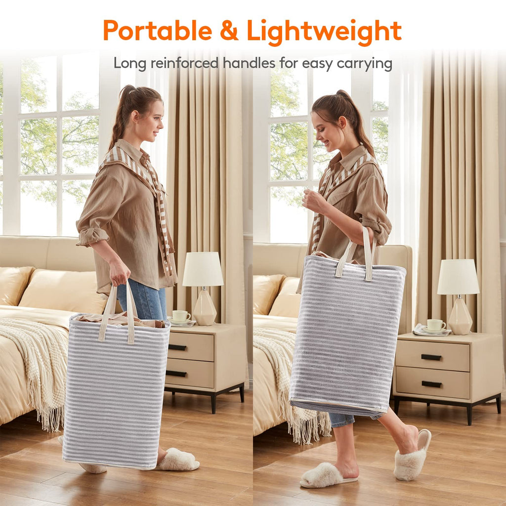 2 Pack Laundry Basket 80L Each Collapsible Clothes Hamper with Reinforced Handle