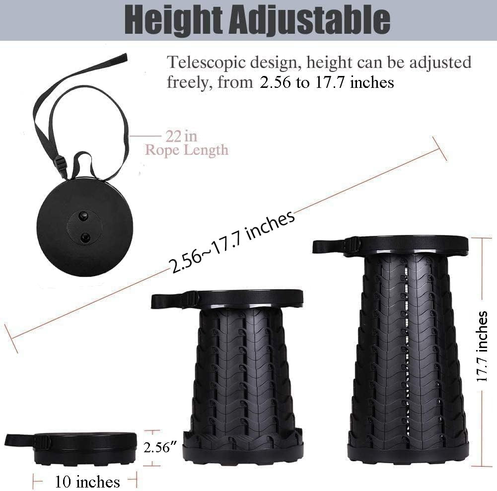 Fishboy Collapsible Telescoping Stool 400 lb Adjustable 2.56-17.7" w/ Strap