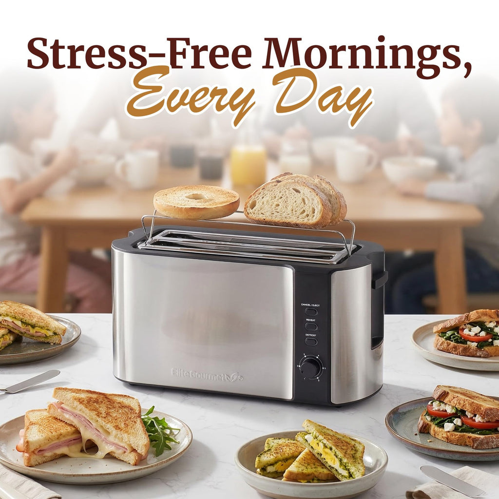 Elite Gourmet 4 Slice Long Slot Toaster Wide Slots Warming Rack Extra wide