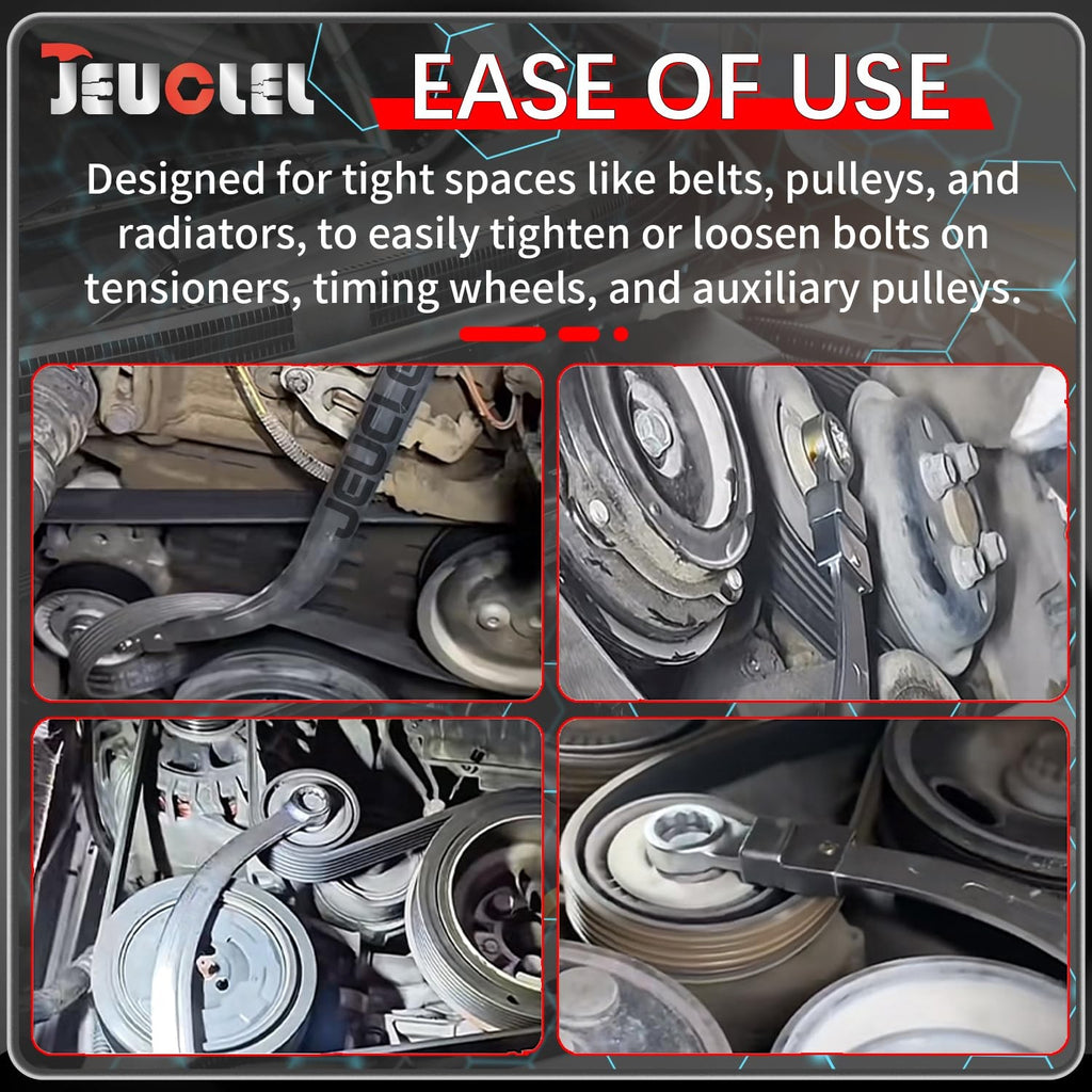 15PCS Serpentine Belt Tensioner Tool Kit 12–19mm Pulley Wrench Set Automotive