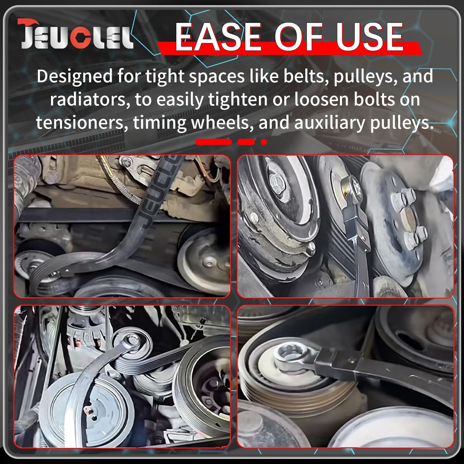 15PCS Serpentine Belt Tensioner Tool Kit 12–19mm Pulley Wrench Set Automotive