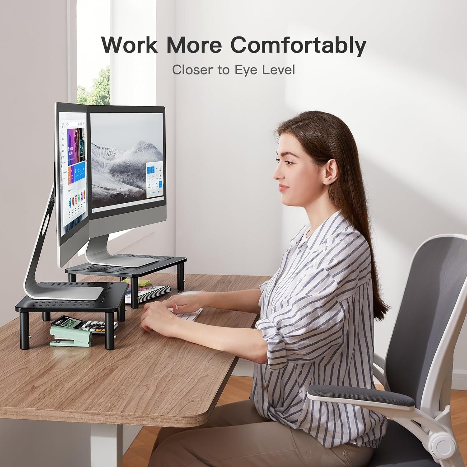 2 Pack Monitor Stand Riser for Desk Height Adjustable 14.5" x 9.1" Holds 44 lbs
