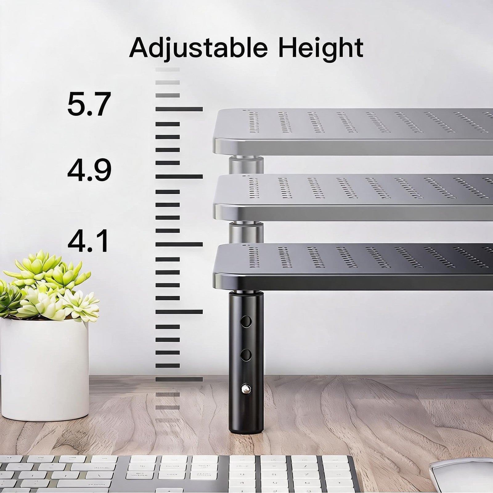 2 Pack Monitor Stand Riser for Desk Height Adjustable 14.5" x 9.1" Holds 44 lbs