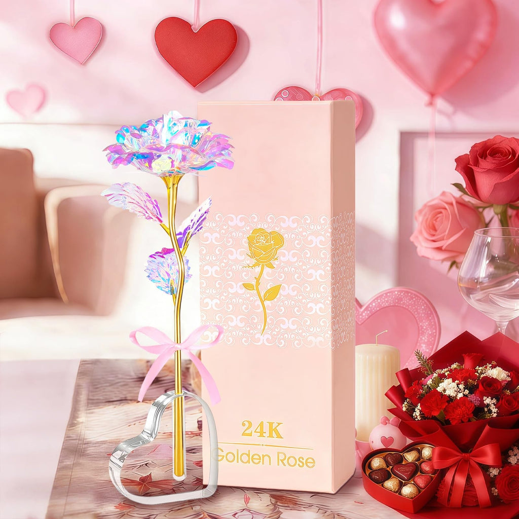 Galaxy Eternal Rose Glass Heart Vase Gift Romantic - Anniversary Home Display