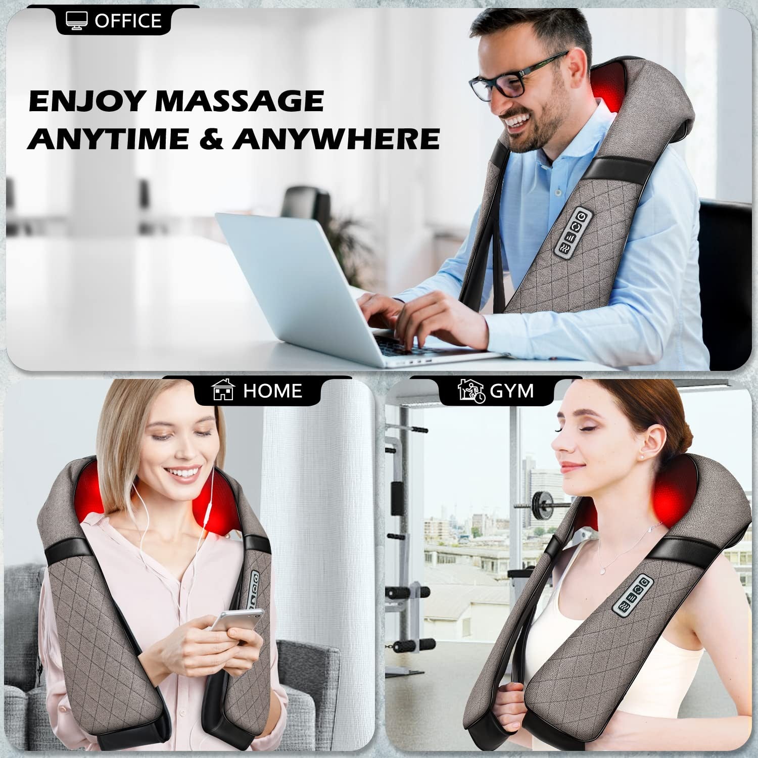 Blue Elf Shiatsu Electric Neck Back Massager Pillow 3D Kneading with Heat