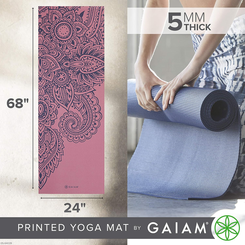 Gaiam Yoga Mat 5mm Non-Slip Yoga Mat 68×24 Exercise Mat for Yoga Pilates Workout
