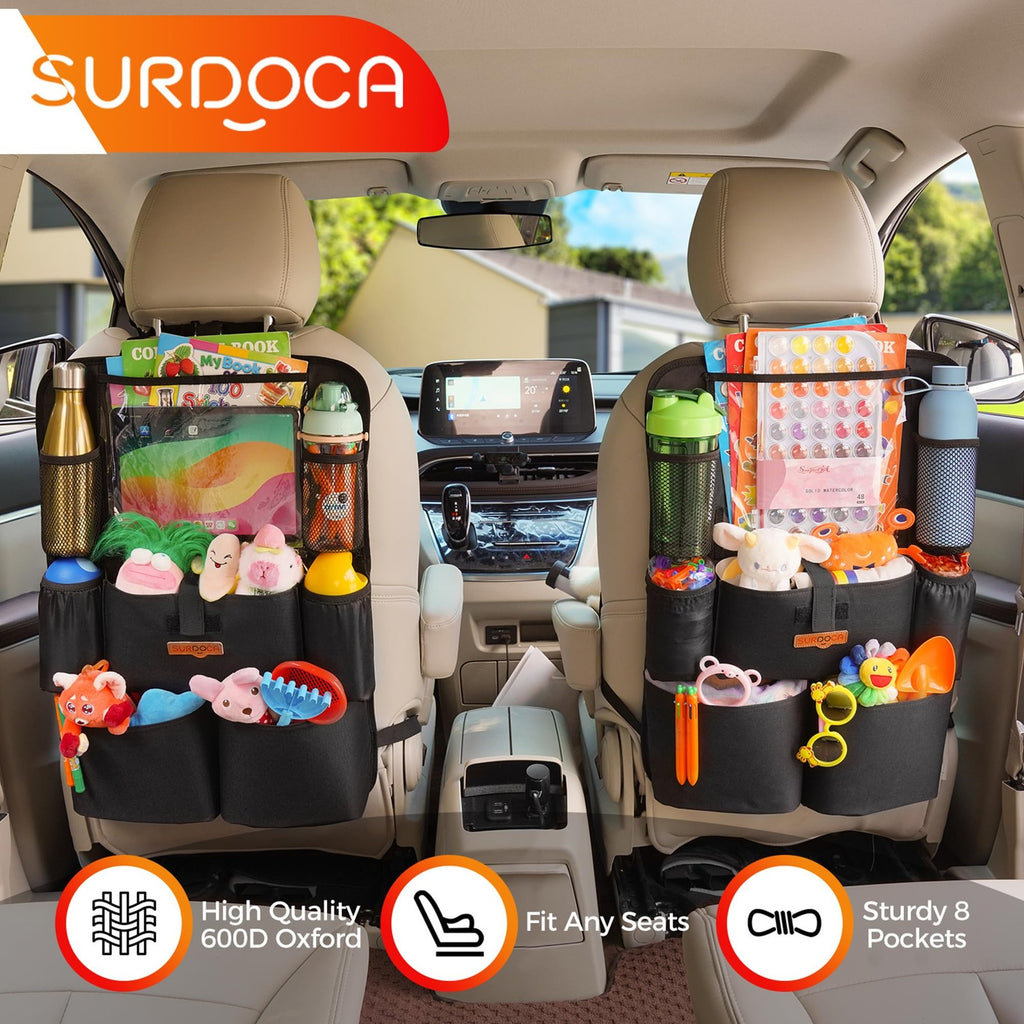 Car seat Organizer with 11-inch Tablet Holder 8 Pockets- Protector for Road Trip